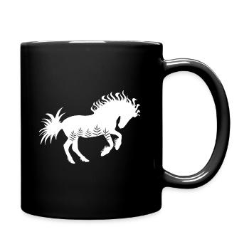 Pferd, wild, weiss, Mähne, Schweif, Ornamente - Tasse einfarbig - Schwarz - Rechts