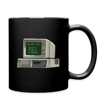 Retro Computer - die Welt ist Rund, Fach, im Ar#!& - Tasse einfarbig - Schwarz - Rechts