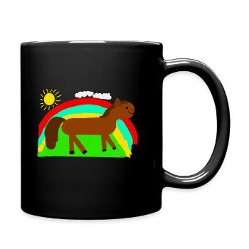 Regenbogen mit Pferd - Tasse einfarbig - Schwarz - Rechts
