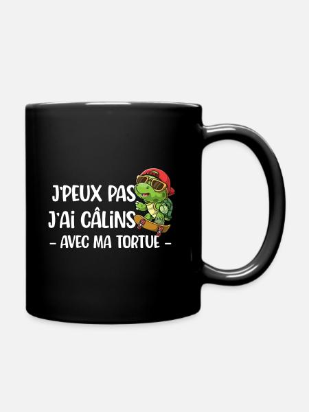 J'peux pas j'ai câlins avec ma tortue cadeau drôle - Mug uni - noir