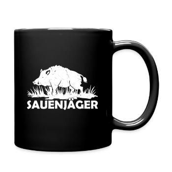 Sauenjäger Wildschwein Wildsau Keiler Jäger - Tasse einfarbig - Schwarz - Rechts