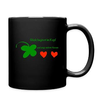 Glück beginnt im Kopf - Tasse einfarbig - Schwarz - Rechts