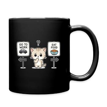 Cat's Dilemma: Work or Meal - Full Colour Mug - black - Right