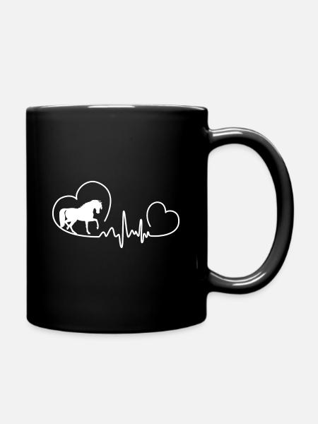 Pferd Herzschlag Herz - Tasse einfarbig - Schwarz