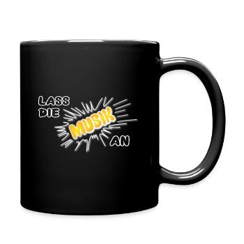 Pow Leave the music on - yellow on dark - Full Colour Mug - black - Right