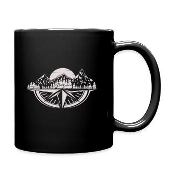 Montagnes, forêt & boussole au coucher du soleil - Mug uni - noir - Droite
