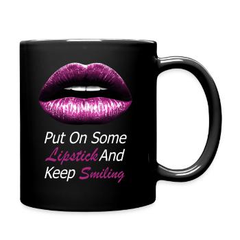 lèvres rose baiser bouche rouge à lèvres illustration - Mug uni - noir - Droite