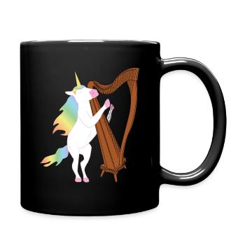 Einhorn plays with harp! Music Orchestra Choir - Full Colour Mug - black - Right