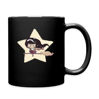 Witch sitting on a broom - Full Colour Mug - black - Right