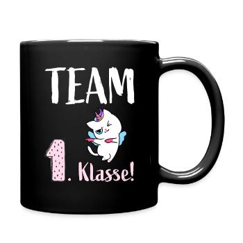 Einhorn Katze. Team 1. Klasse. - Tasse einfarbig - Schwarz - Rechts