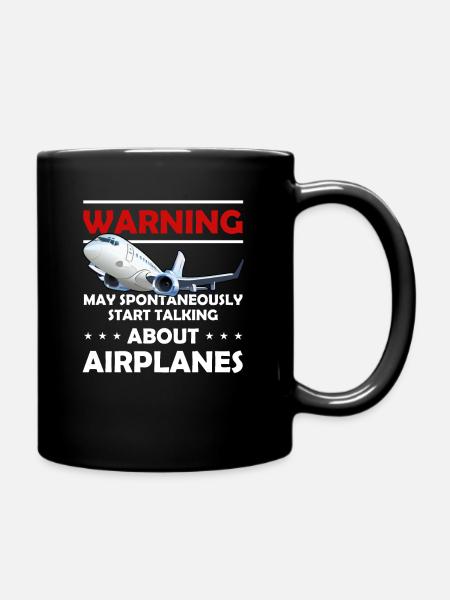 Talk about Airplanes - Funny Pilot and Aviation - Full Colour Mug - black