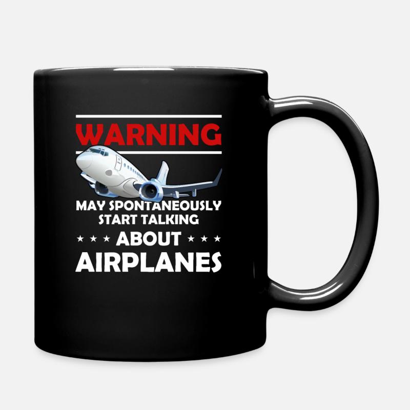 Talk about Airplanes - Funny Pilot and Aviation - Full Colour Mug - black