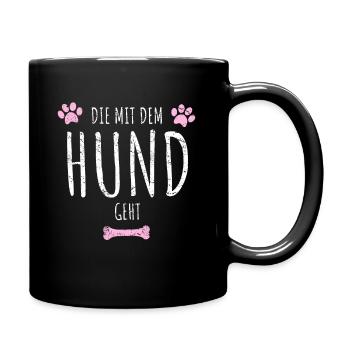 Die mit dem Hund geht | Hundepfoten Retro Vintage - Tasse einfarbig - Schwarz - Rechts