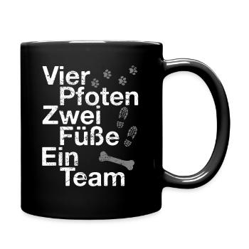 Vier Pfoten Zwei Füße Ein Team | Hunde Pfoten - Tasse einfarbig - Schwarz - Rechts