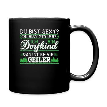 Dorfkind Spruch Land lustige Geschenk - Tasse einfarbig - Schwarz - Rechts