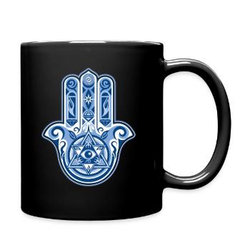 Hamsa Hand der Fatima, Glück & Schutz Symbol - Tasse einfarbig - Schwarz - Rechts