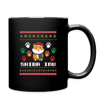 Shiba Inu Ugly Christmas Strickmuster Geschenk - Tasse einfarbig - Schwarz - Rechts