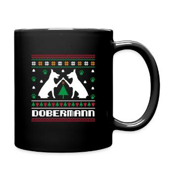 Ugly Christmas Doberman Christmas knitting pattern - Full Colour Mug - black - Right