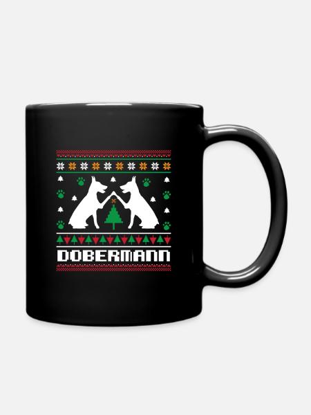 Modèle de tricot de Noël Doberman Noël laid - Mug uni - noir
