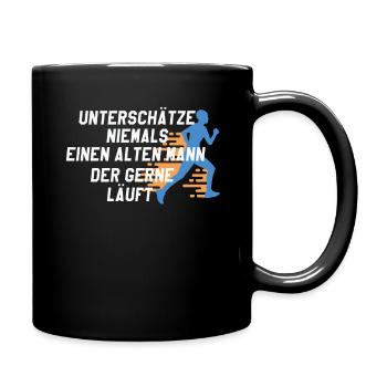 Unterschätze niemals einen alten Mann der läuft - Tasse einfarbig - Schwarz - Rechts