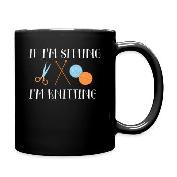 Stricken Wolle Stricknadeln Schere Geschenk - Tasse einfarbig - Schwarz - Rechts