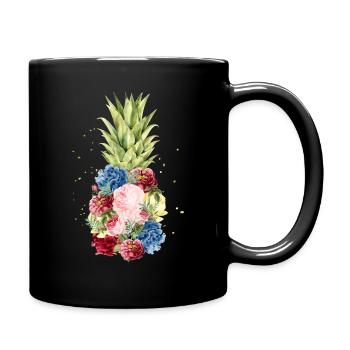 Hawaii pineapple pineapple with holiday flowers - Full Colour Mug - black - Right