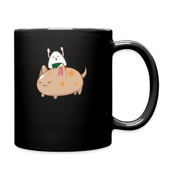 Onigiri reitet auf Katze - Tasse einfarbig - Schwarz - Rechts