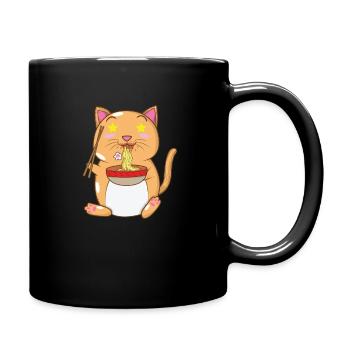 chat japonais mange des nouilles ramen - Mug uni - noir - Droite