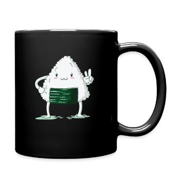 Onigiri zeigt Peace Zeichen - Tasse einfarbig - Schwarz - Rechts