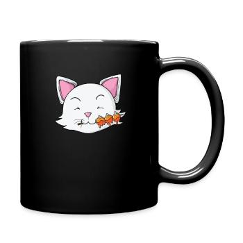 Katze isst Dango Reisklöße - Tasse einfarbig - Schwarz - Rechts