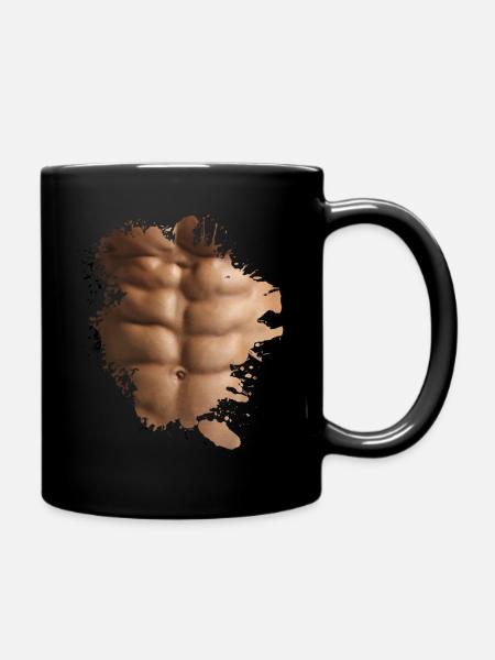 Sixpack Sport Fitness lustig Fun - Tasse einfarbig - Schwarz
