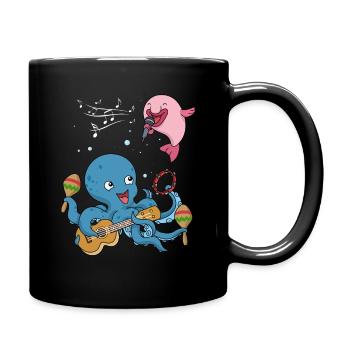 Music shirt child guitar octopus singing blobfish - Full Colour Mug - black - Right