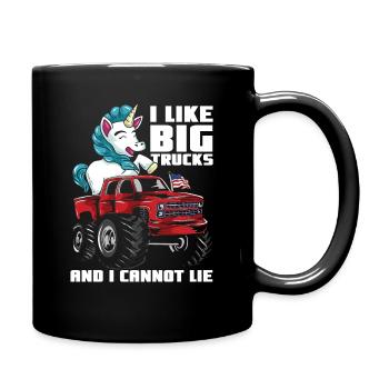 J’aime les gros monster trucks et les licornes - Mug uni - noir - Droite
