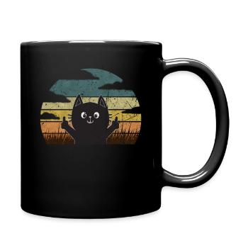 Lustige Katze Mittelfinger Vintage - Tasse einfarbig - Schwarz - Rechts