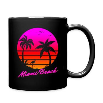Miami Beach Sunset sunset flamingo palm trees - Full Colour Mug - black - Right