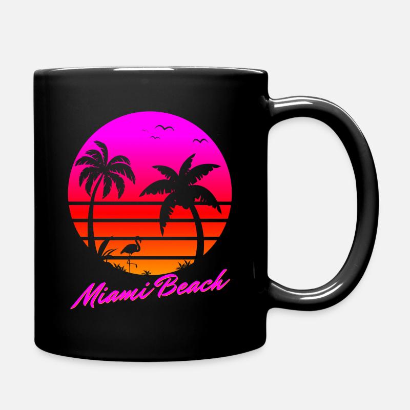 Miami Beach Sunset sunset flamingo palm trees - Full Colour Mug - black