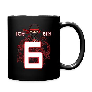 6 Jahre alt mit Drache - Tasse einfarbig - Schwarz - Rechts