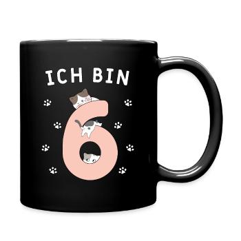 6. sechster Geburtstag Mädchen Katzen - Tasse einfarbig - Schwarz - Rechts