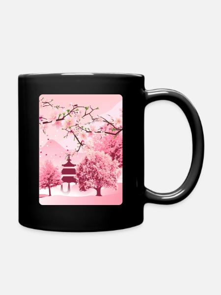 Japanese cherry blossom Japanese art - Full Colour Mug - black
