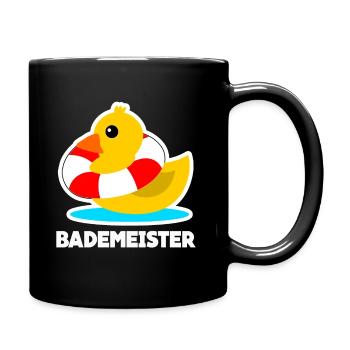 Bademeister Bade Ente und Rettungsring - Tasse einfarbig - Schwarz - Rechts