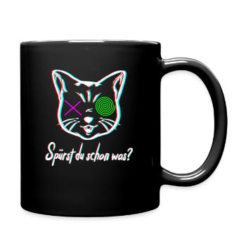 Lustige Psychedelische Katze im Urlaub auf Keta - Tasse einfarbig - Schwarz - Rechts