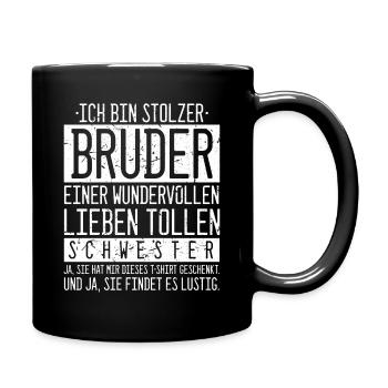 Ich bin stolzer Bruder einer tollen Schwester Gesc - Tasse einfarbig - Schwarz - Rechts