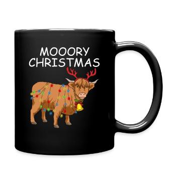 Weihnachten Highland Kuh Geschenk Weihnachtskuh - Tasse einfarbig - Schwarz - Rechts