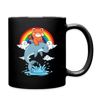 Roter Panda Geschenk Delfin Regenbogen Red Panda - Tasse einfarbig - Schwarz - Rechts