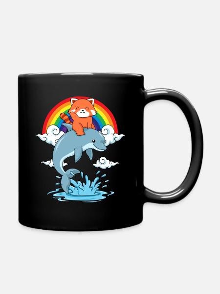 Roter Panda Geschenk Delfin Regenbogen Red Panda - Tasse einfarbig - Schwarz