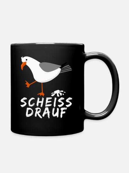 Möwe - lustiger Scheiss drauf Spruch - Tasse einfarbig - Schwarz