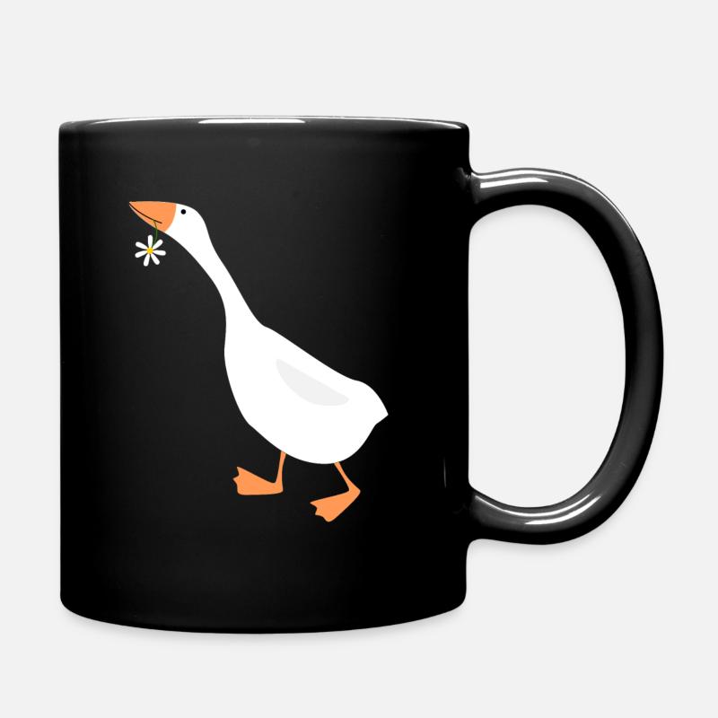 Gänseblümchen lustiges Gans mit Blüte - Tasse einfarbig - Schwarz