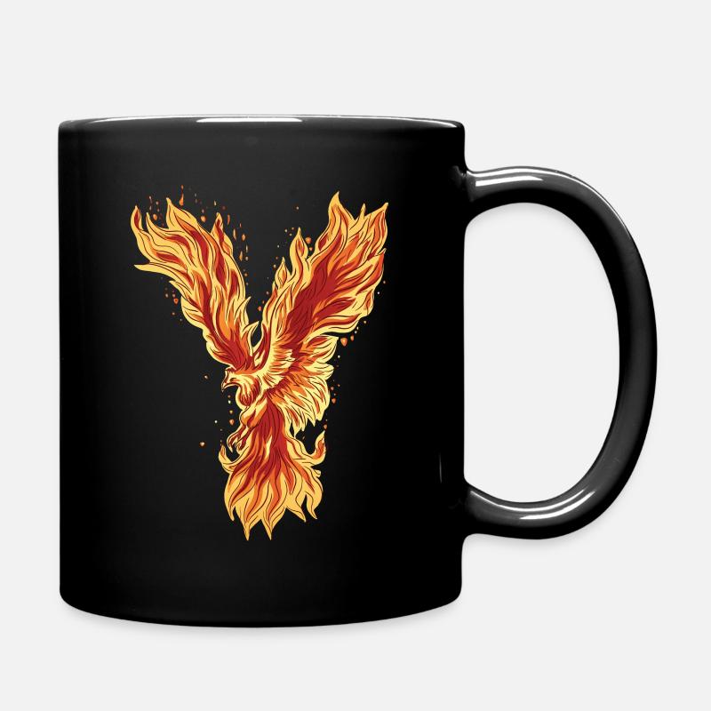 Phoenix Rising Fire Bird Mythical Artwork - Full Colour Mug - black