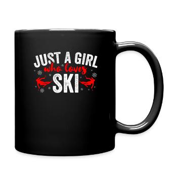 Frauen Lieben Ski fahren und Schnee - Tasse einfarbig - Schwarz - Rechts