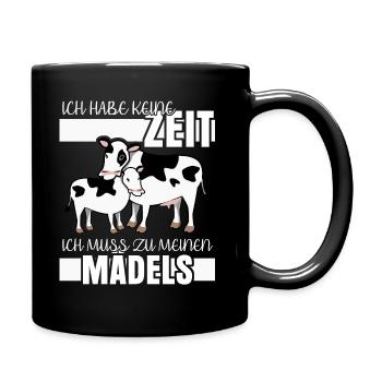 Kuh mit Kalb keine Zeit lustiger Spruch - Tasse einfarbig - Schwarz - Rechts